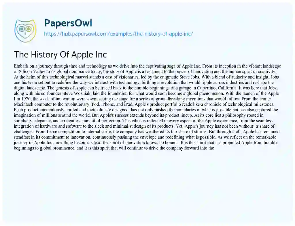 Essay on The History Of Apple Inc