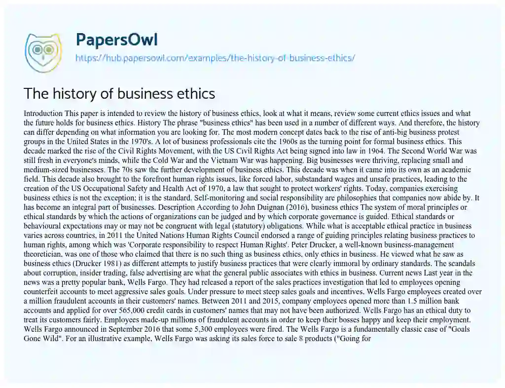 Essay on The history of business ethics