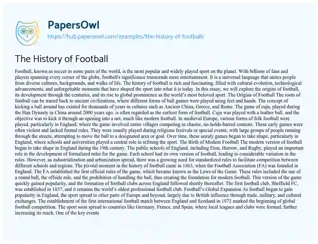 Essay on The History of Football
