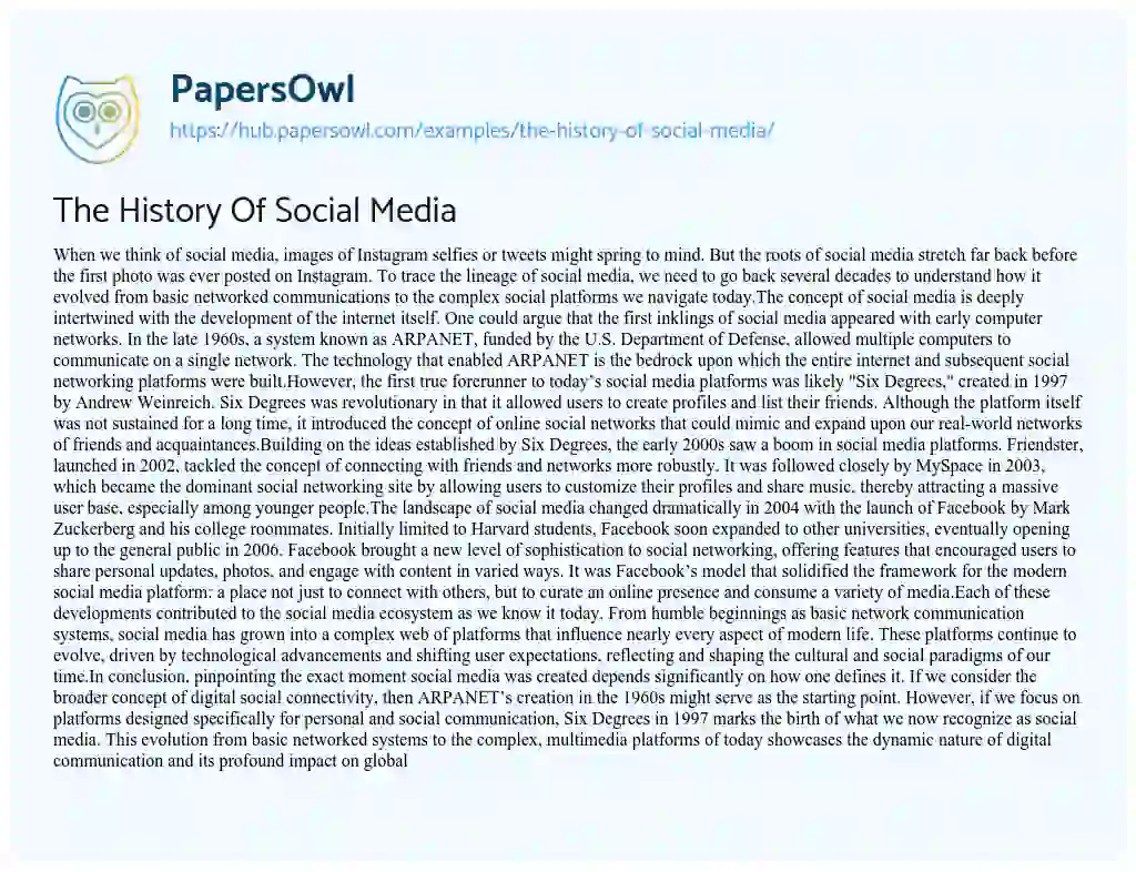 Essay on The History Of Social Media