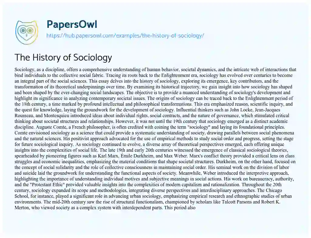 Essay on The History of Sociology