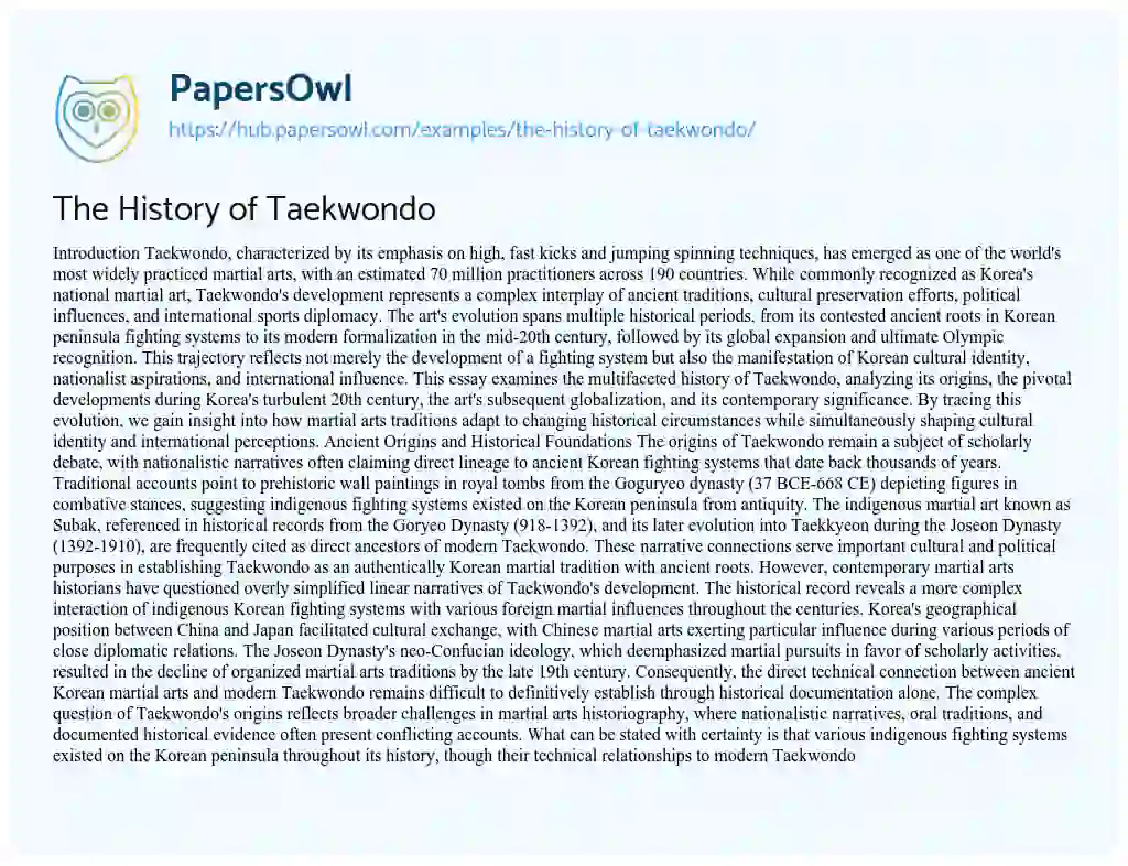 Essay on The History of Taekwondo