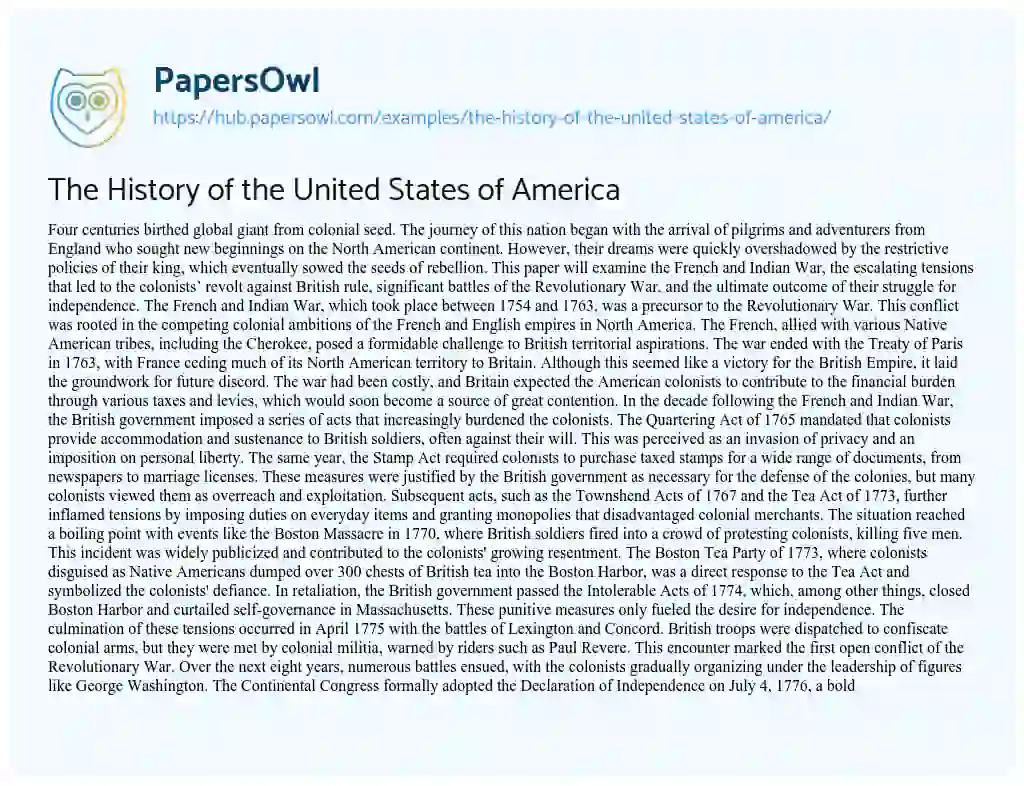 Essay on The History of the United States of America