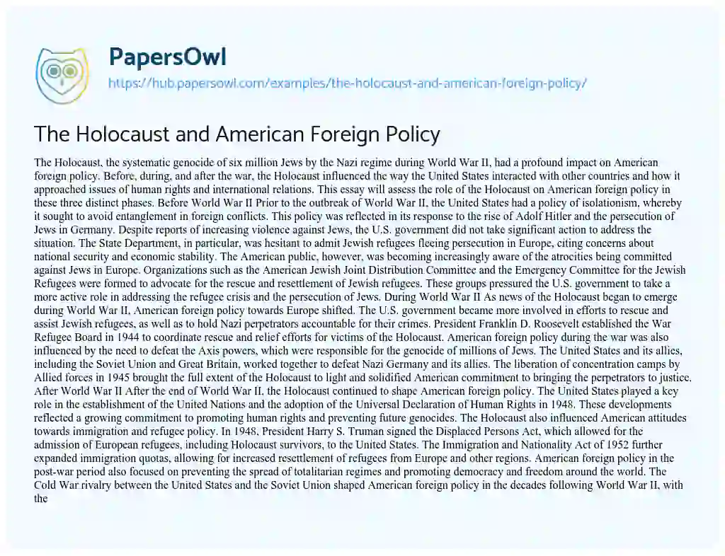 Essay on The Holocaust and American Foreign Policy