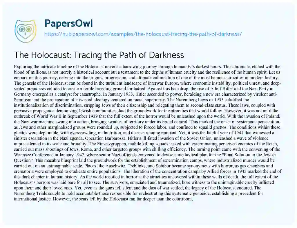 Essay on The Holocaust: Tracing the Path of Darkness