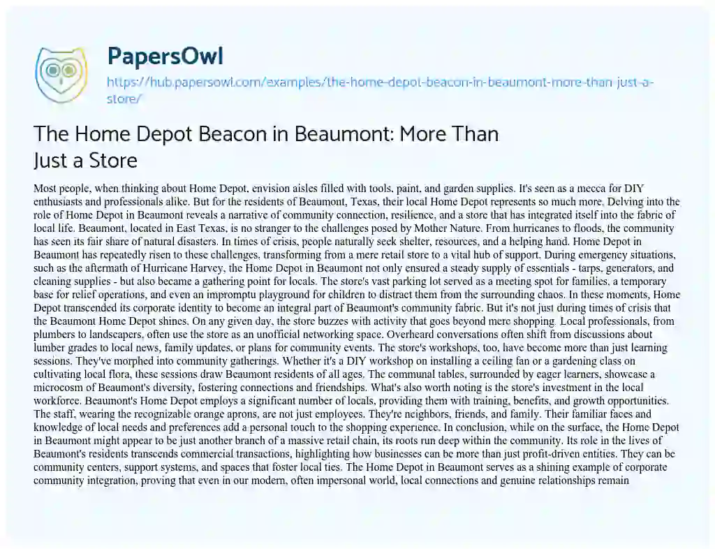 Essay on The Home Depot Beacon in Beaumont: More Than Just a Store
