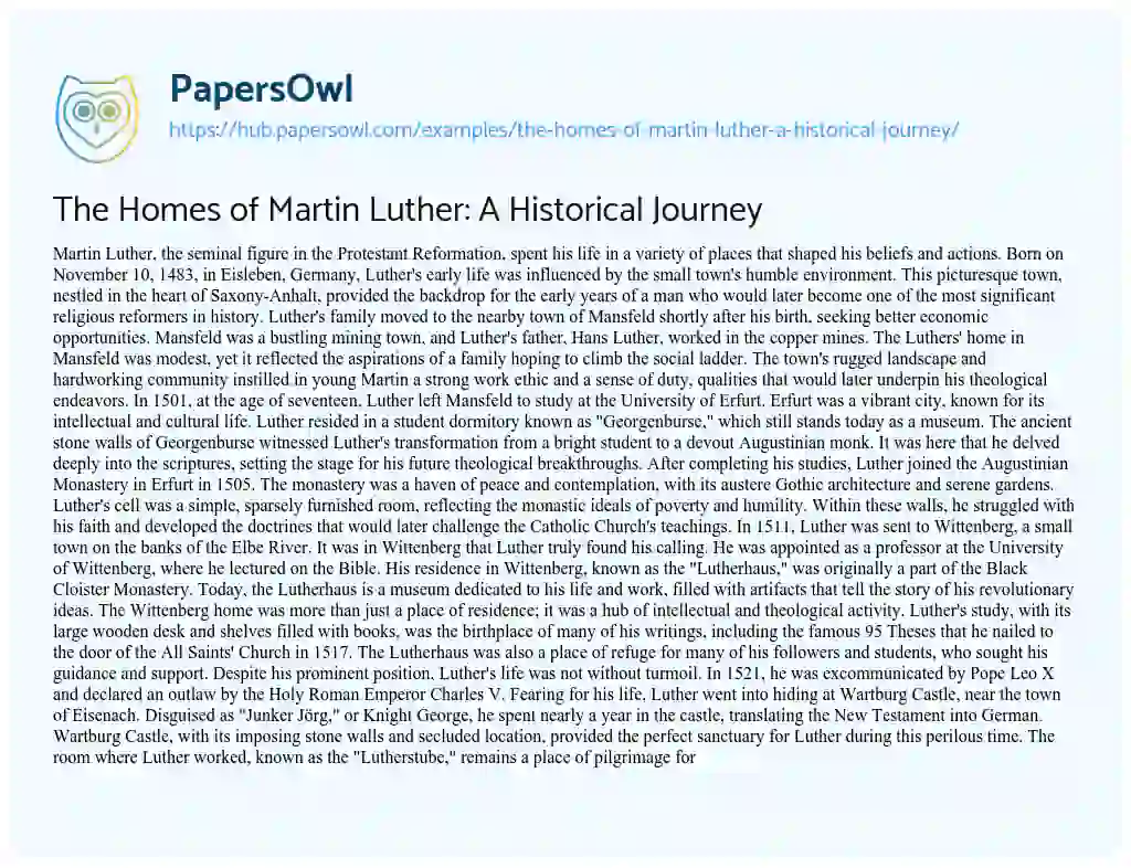 Essay on The Homes of Martin Luther: A Historical Journey