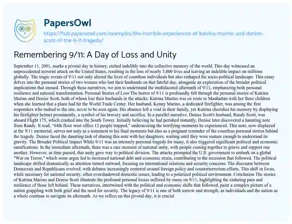 Essay on Remembering 9/11: A Day of Loss and Unity