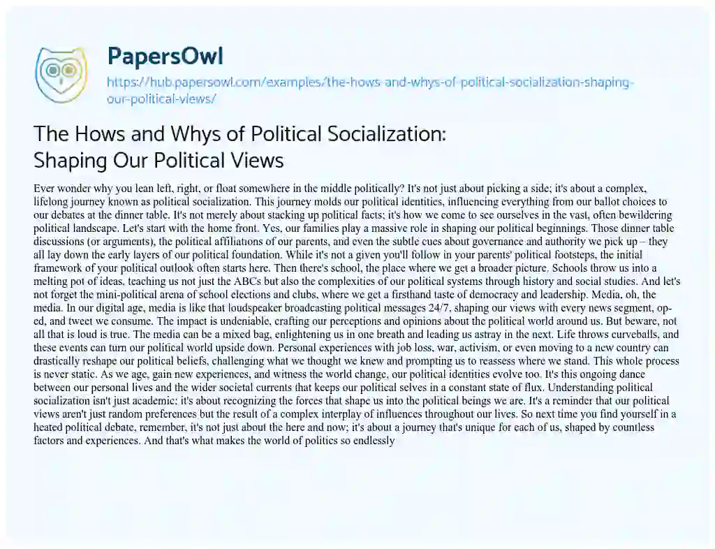 Essay on The Hows and Whys of Political Socialization: Shaping Our Political Views