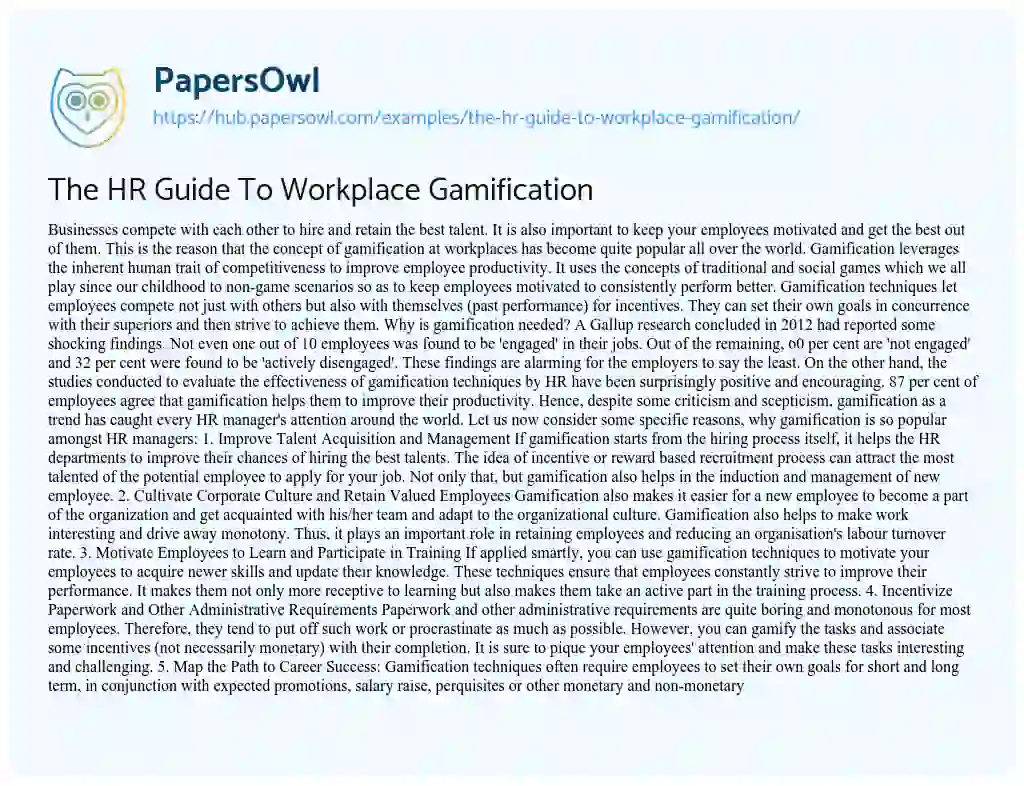 Essay on The HR Guide To Workplace Gamification