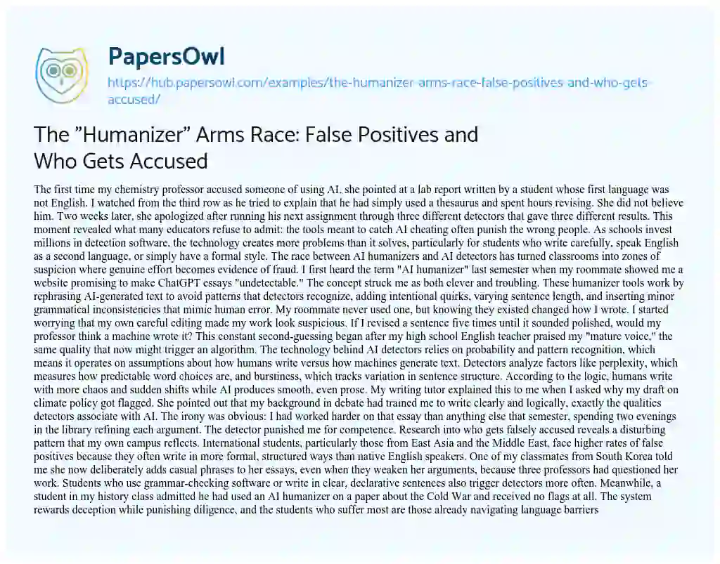 Essay on The “Humanizer” Arms Race: False Positives and Who Gets Accused