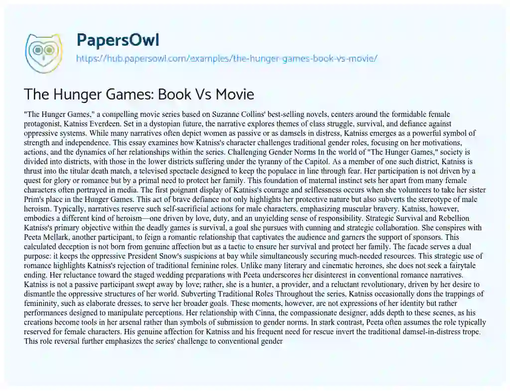 Essay on The Hunger Games: Book Vs Movie