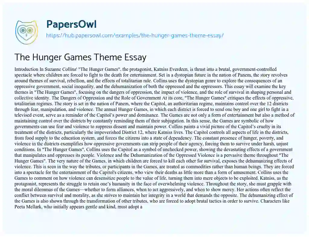 Essay on The Hunger Games Theme Essay
