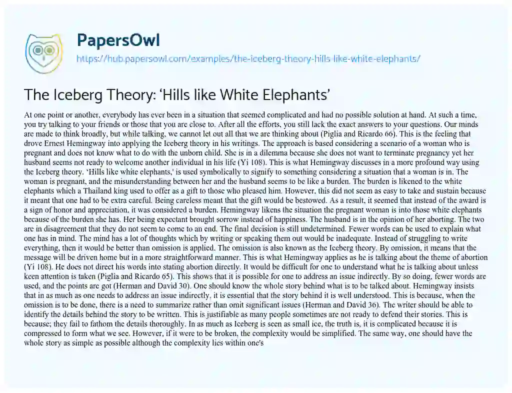 Essay on The Iceberg Theory: ‘Hills like White Elephants’