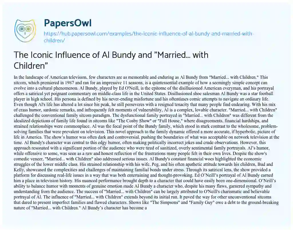 Essay on The Iconic Influence of Al Bundy and “Married… with Children”