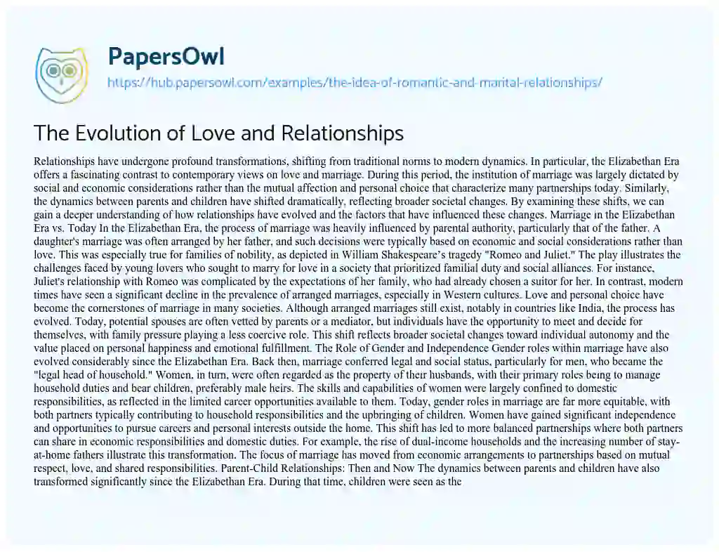 Essay on The Evolution of Love and Relationships