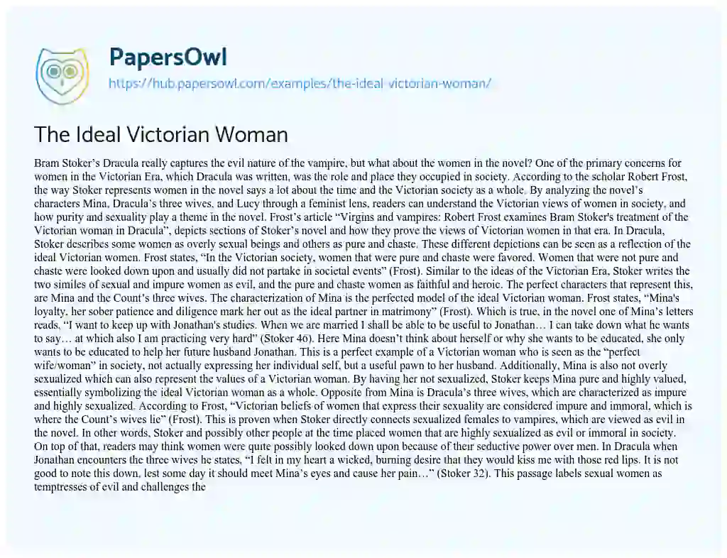 Essay on The Ideal Victorian Woman
