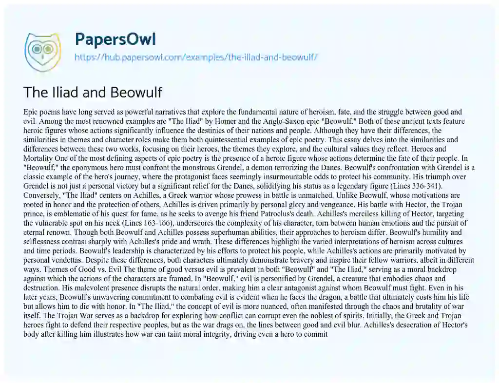 Essay on The Iliad and Beowulf