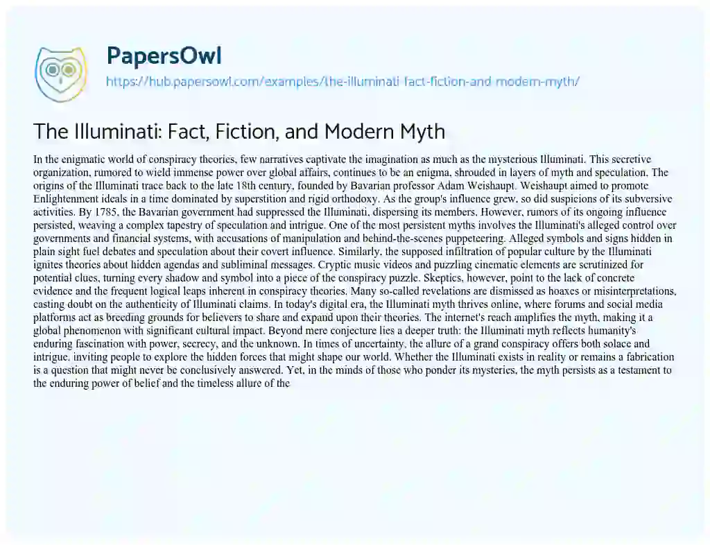 Essay on The Illuminati: Fact, Fiction, and Modern Myth