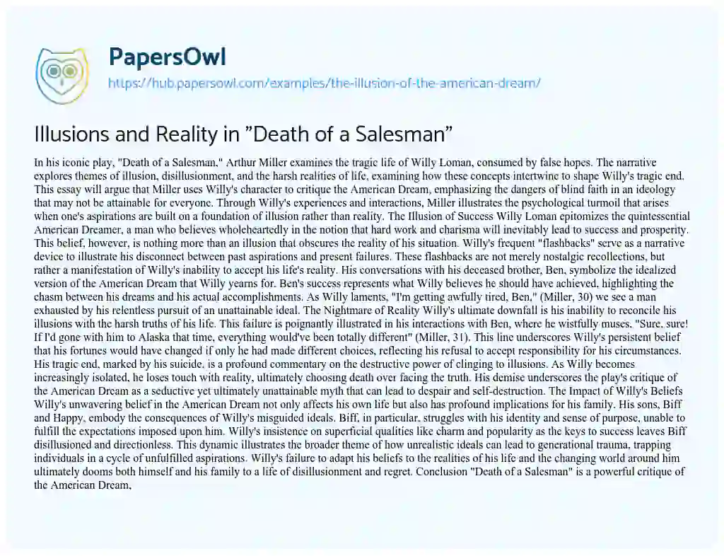 Essay on Illusions and Reality in “Death of a Salesman”