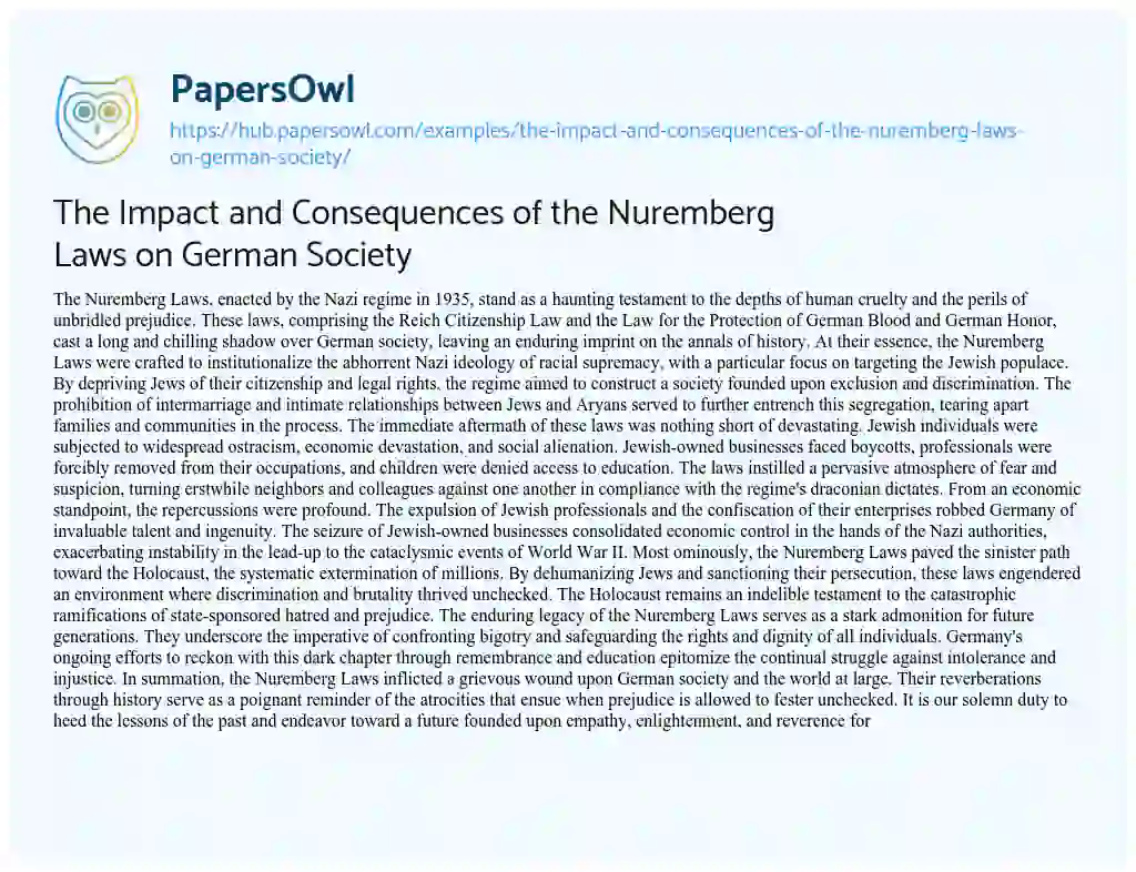 Essay on The Impact and Consequences of the Nuremberg Laws on German Society