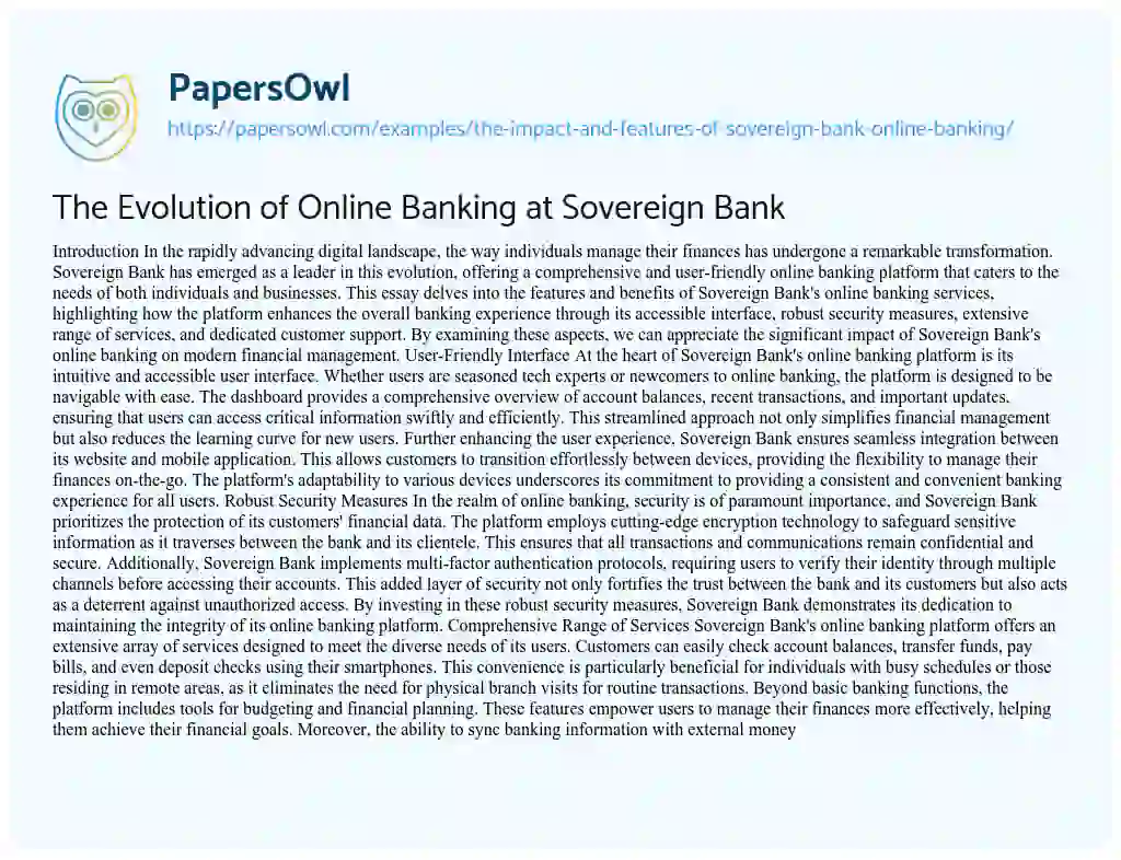 Essay on The Evolution of Online Banking at Sovereign Bank