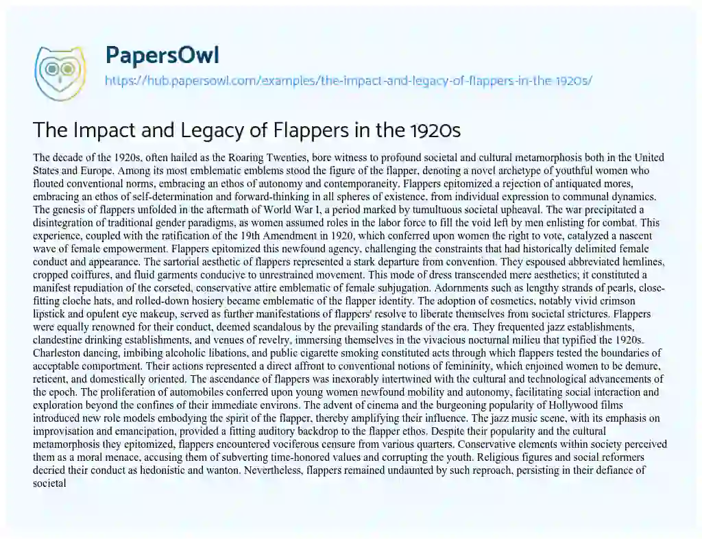 Essay on The Impact and Legacy of Flappers in the 1920s