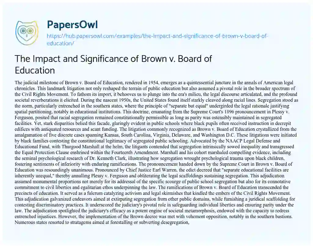 Essay on The Impact and Significance of Brown v. Board of Education