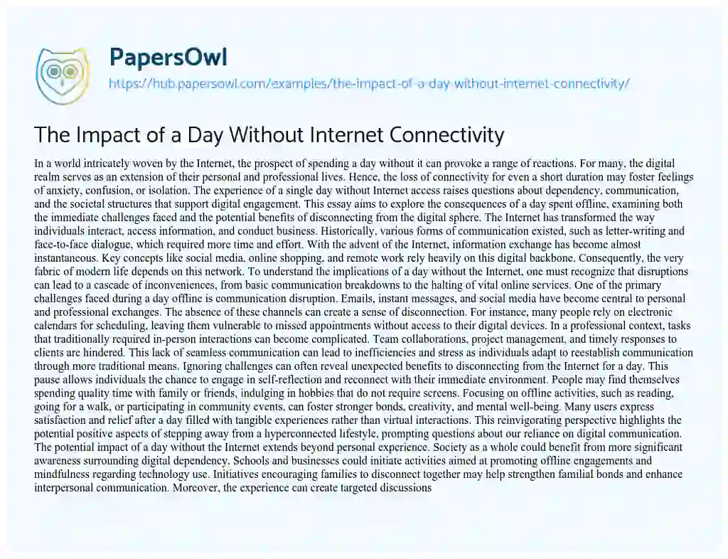 Essay on The Impact of a Day Without Internet Connectivity
