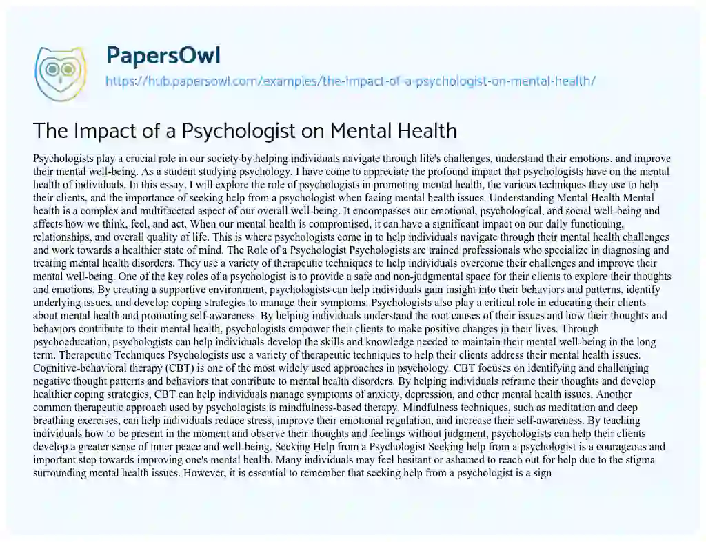 Essay on The Impact of a Psychologist on Mental Health