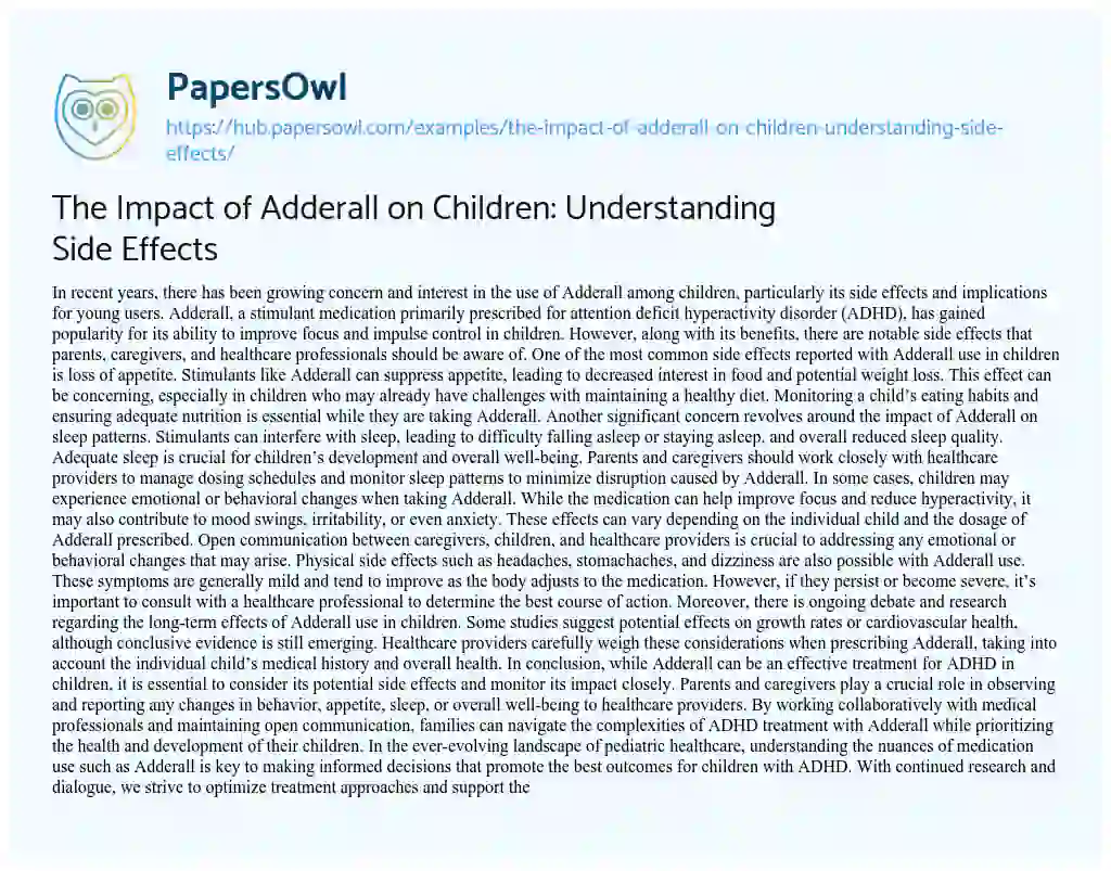 Essay on The Impact of Adderall on Children: Understanding Side Effects