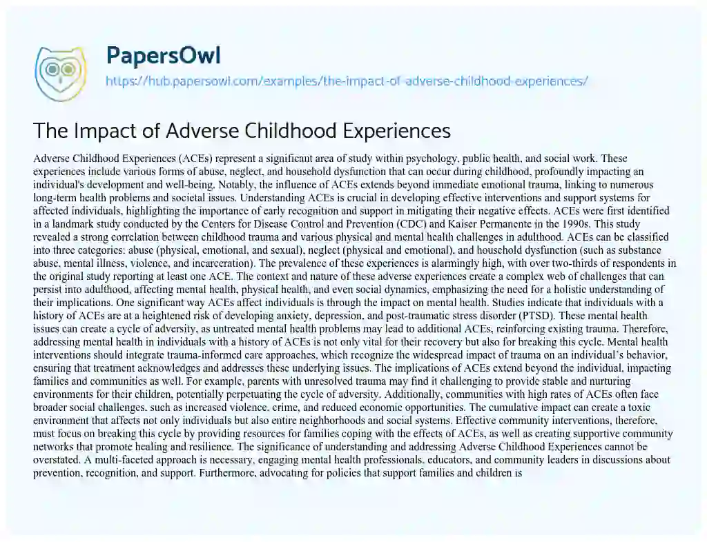 Essay on The Impact of Adverse Childhood Experiences