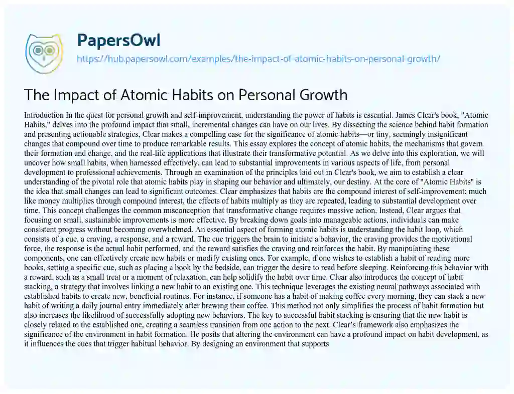 Essay on The Impact of Atomic Habits on Personal Growth