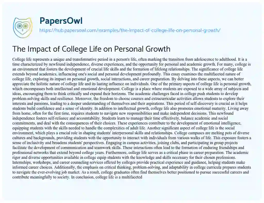 Essay on The Impact of College Life on Personal Growth