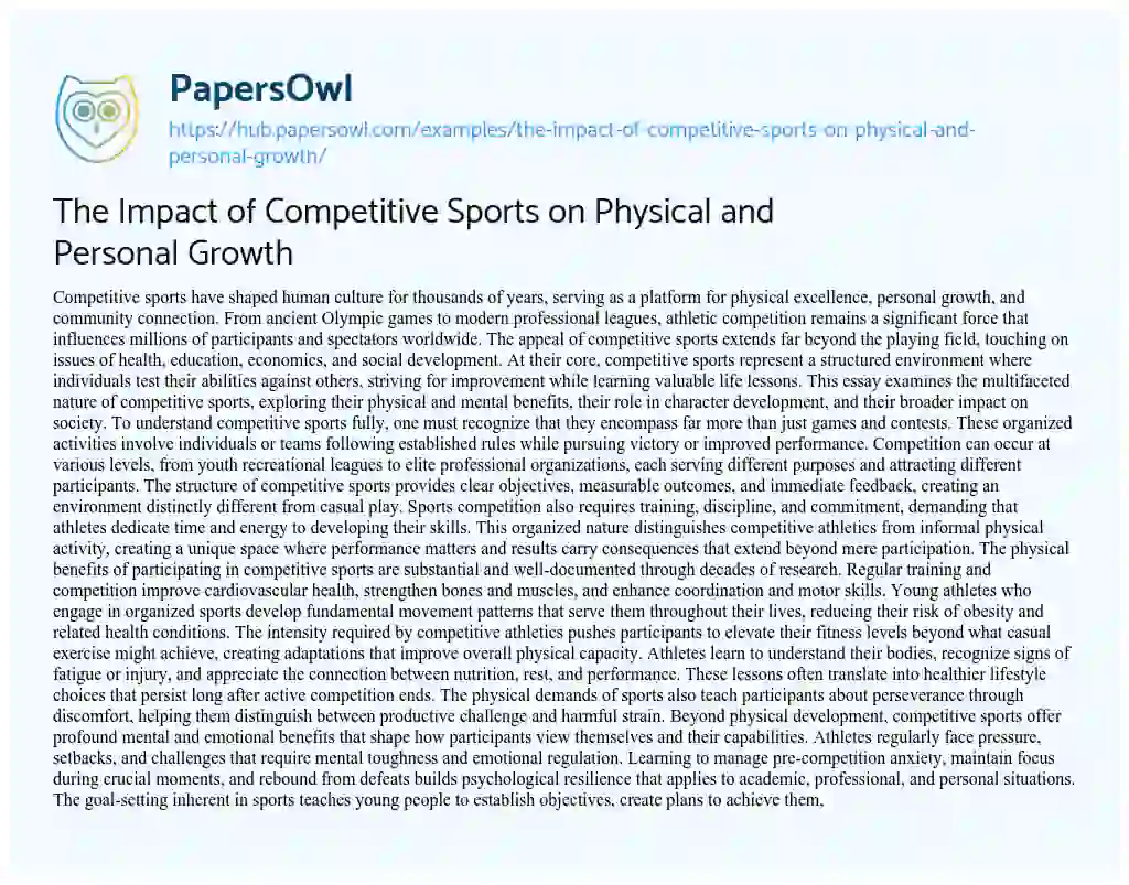 Essay on The Impact of Competitive Sports on Physical and Personal Growth