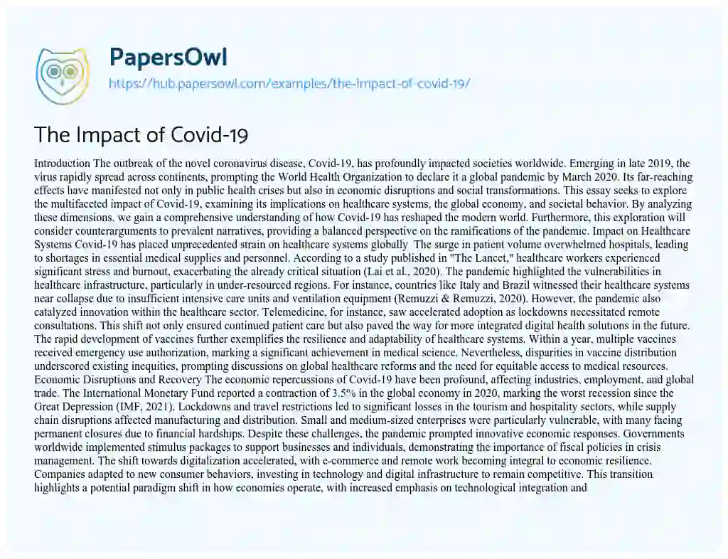 Essay on The Impact of Covid-19