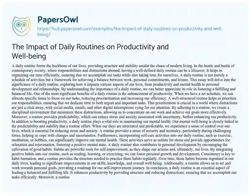 Essay on The Impact of Daily Routines on Productivity and Well-being