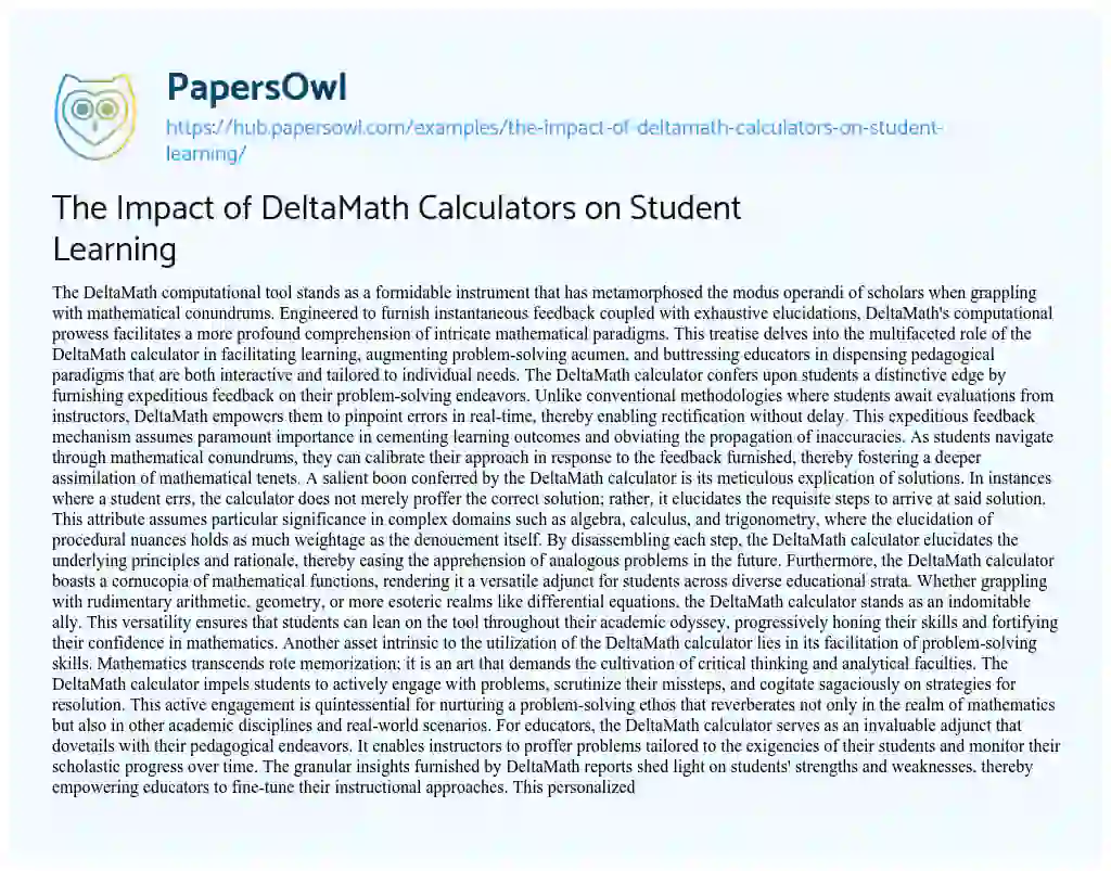 Essay on The Impact of DeltaMath Calculators on Student Learning