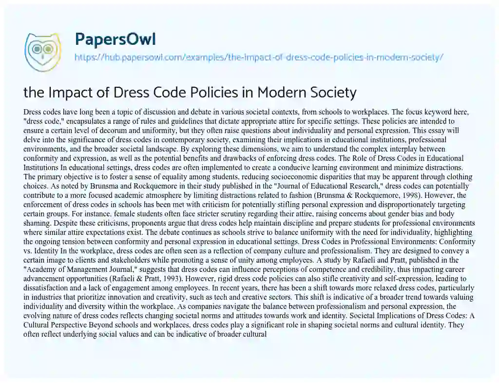 Essay on the Impact of Dress Code Policies in Modern Society