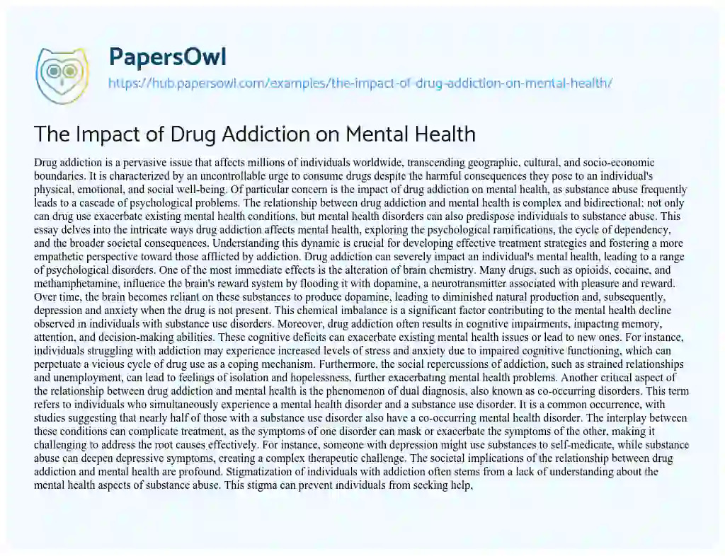 Essay on The Impact of Drug Addiction on Mental Health