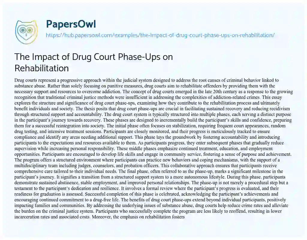 Essay on The Impact of Drug Court Phase-Ups on Rehabilitation