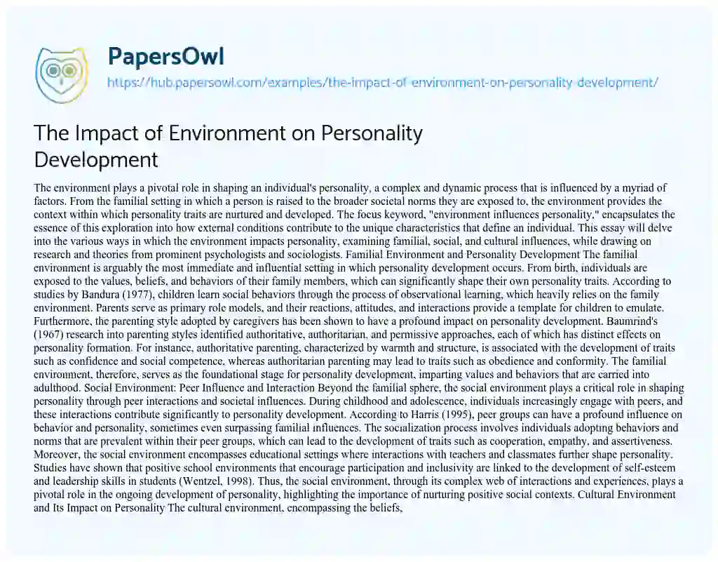 Essay on The Impact of Environment on Personality Development