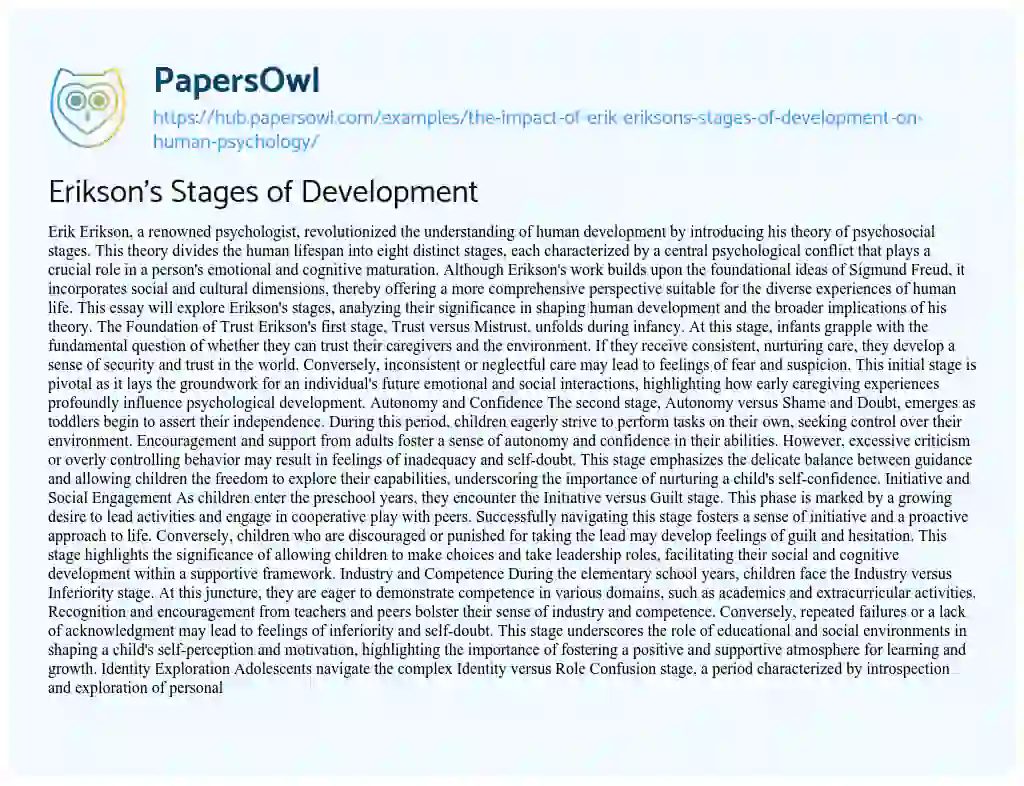 Essay on Erikson’s Stages of Development