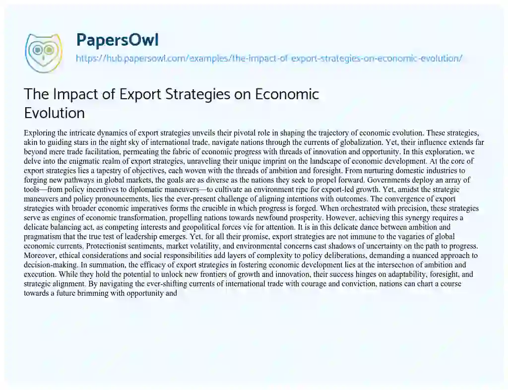 Essay on The Impact of Export Strategies on Economic Evolution