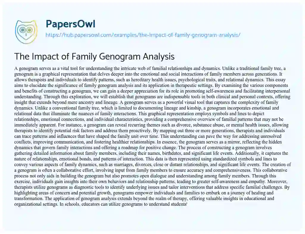 Essay on The Impact of Family Genogram Analysis