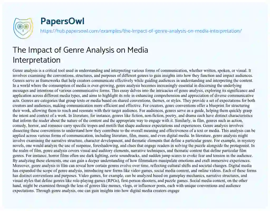 Essay on The Impact of Genre Analysis on Media Interpretation
