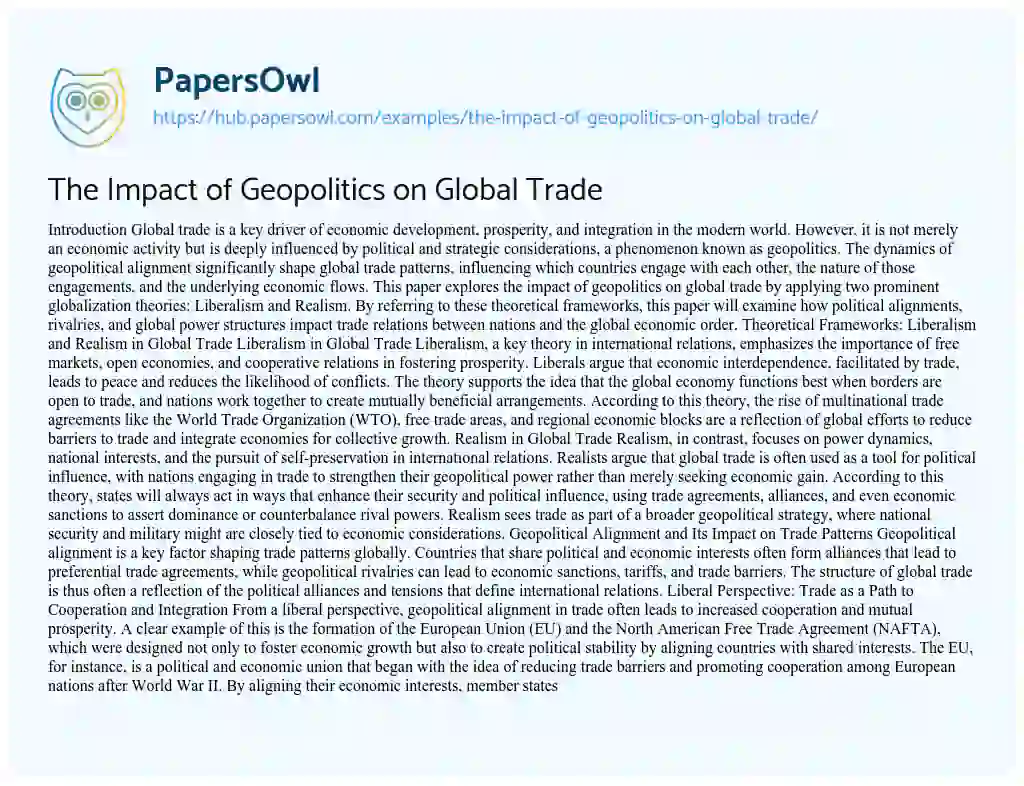 Essay on The Impact of Geopolitics on Global Trade
