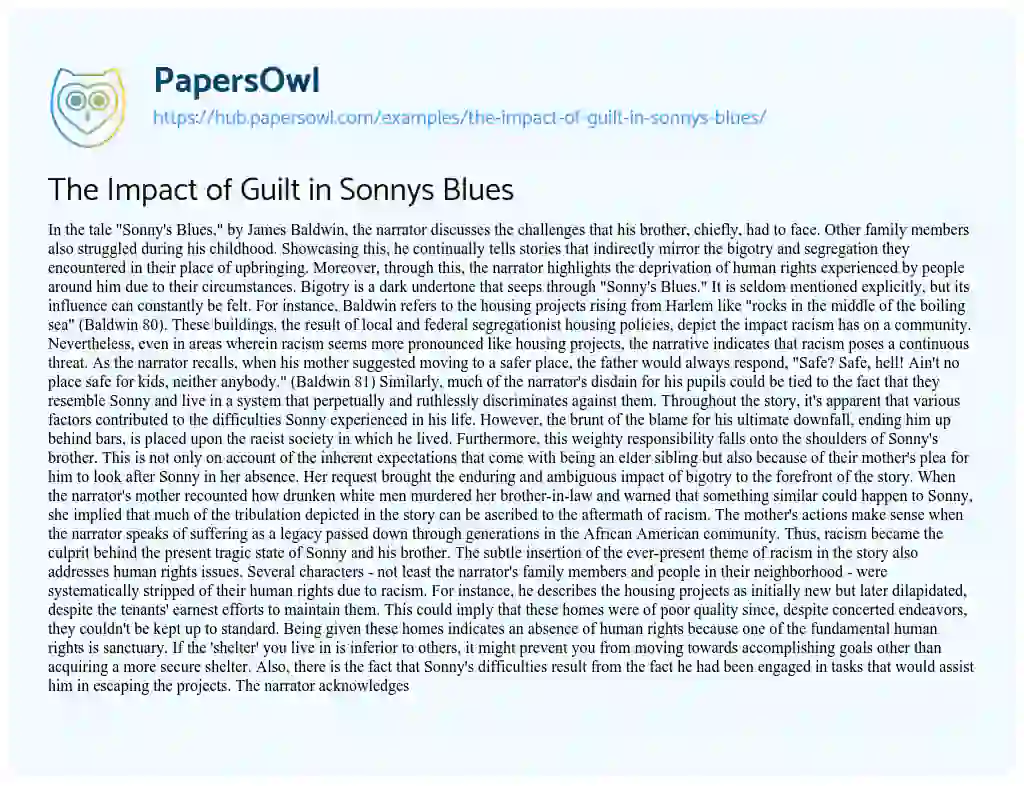 Essay on The Impact of Guilt in Sonnys Blues