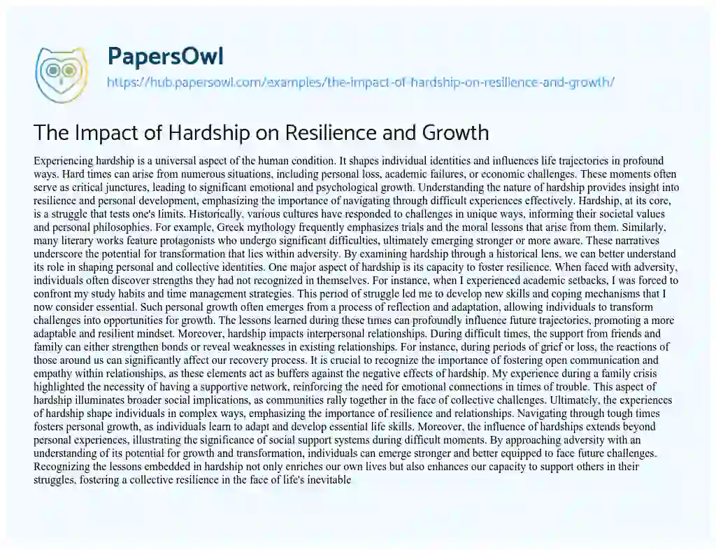 Essay on The Impact of Hardship on Resilience and Growth