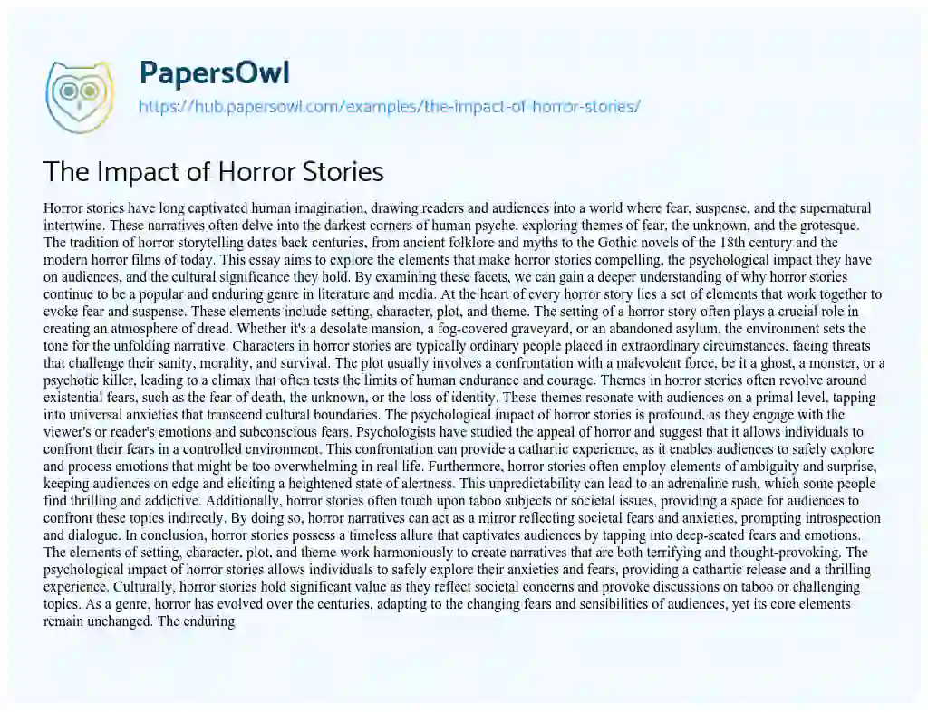Essay on The Impact of Horror Stories